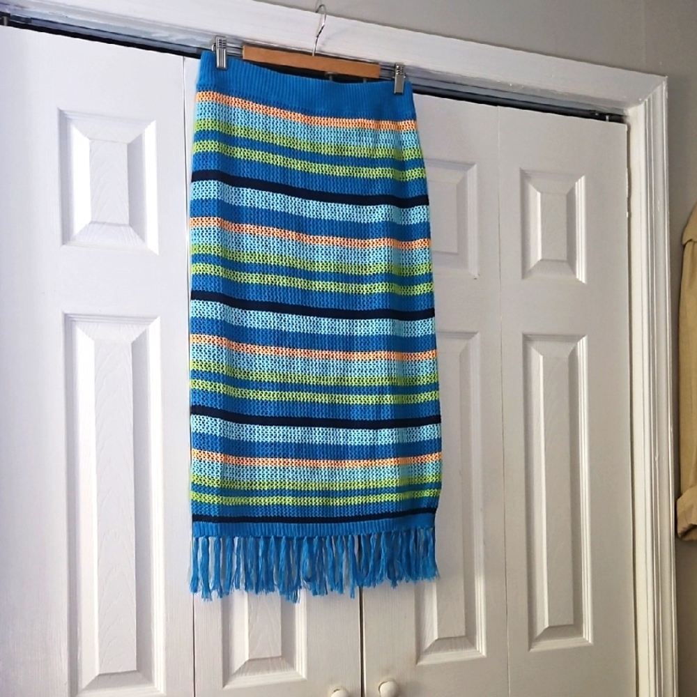 Absolutely FAMOUS Colorful Striped Fringe Skirt